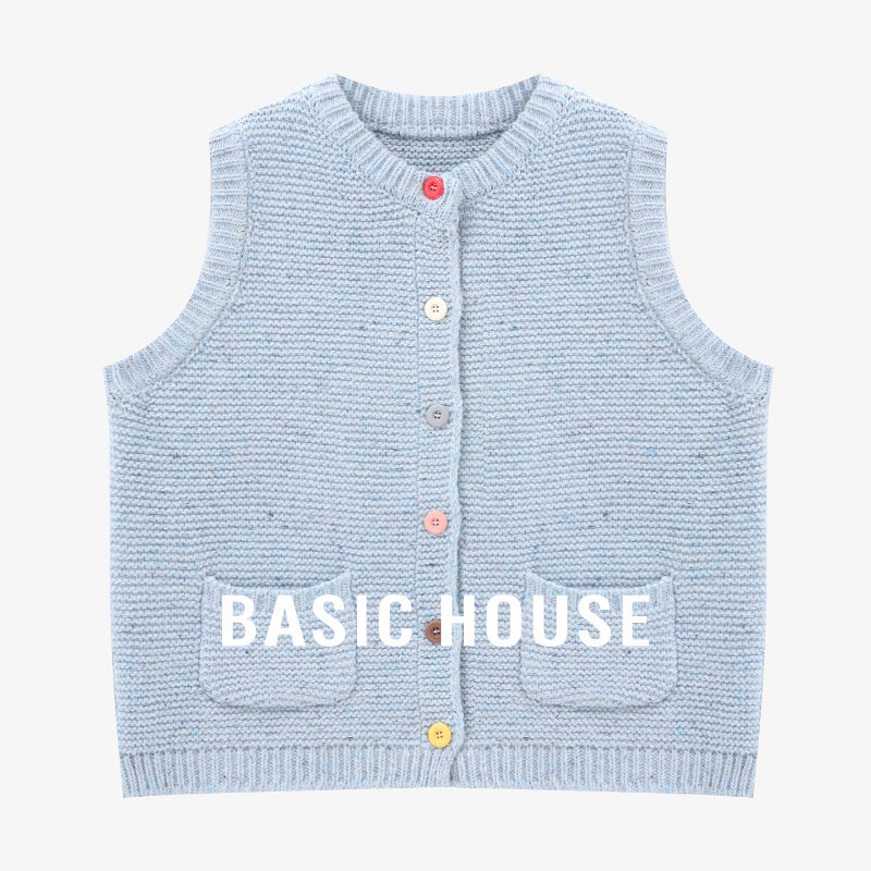 Basic House/百家好休闲百搭圆领彩扣针织马甲时髦简约无袖外搭女,女装/女士精品,马夹,淘宝优惠券,粉丝福利购,淘宝优惠卷