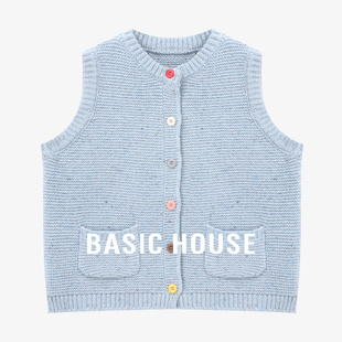 Basic House/百家好休闲百搭圆领彩扣针织马甲时髦简约无袖外搭女