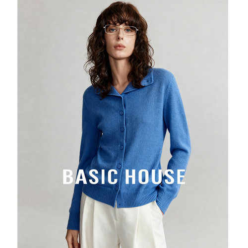 Basic House/百家好polo领纯色基础百搭绵羊毛毛衣女秋冬保暖上衣