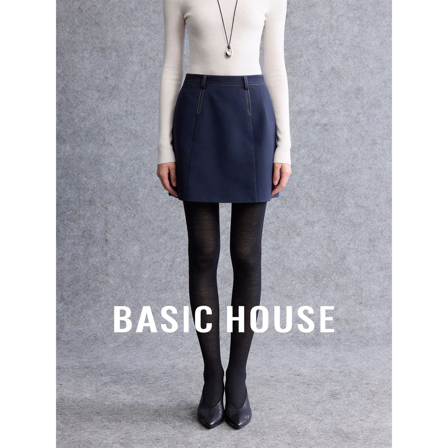 Basic House/百家好2026春季纯色短款半身裙女气质通勤西装A字裙