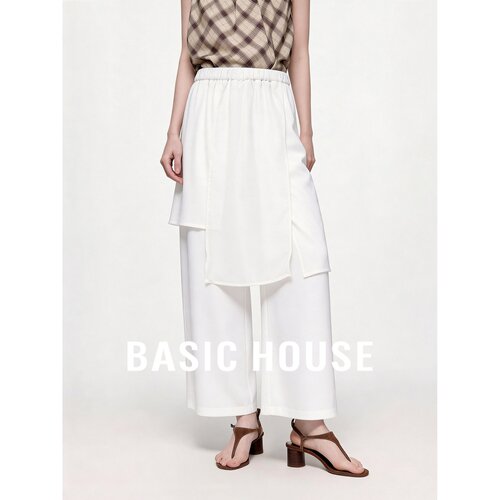 Basic House/百家好高级感莱赛尔假两件阔腿裤女夏宽松休闲裤显瘦