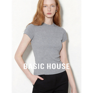 修身 Basic T恤女春夏新款 百家好灰色圆领基础简约短袖 上衣 House