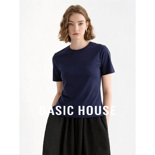Basic House/百家好基础款纯色短袖T恤女2026夏新款百搭打底上衣
