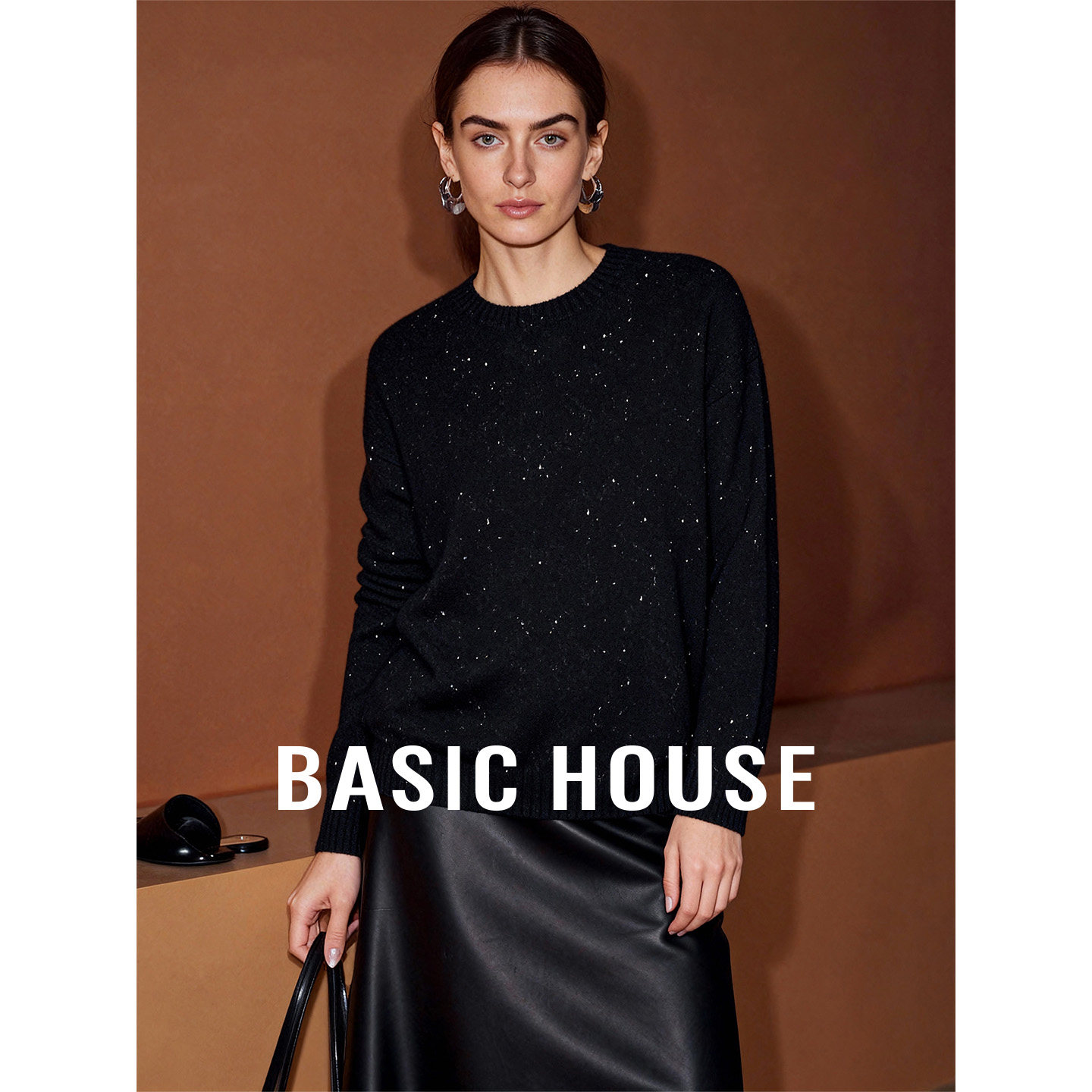 Basic House/百家好26圆领小众设计感套头毛衣女秋季新款保暖上衣