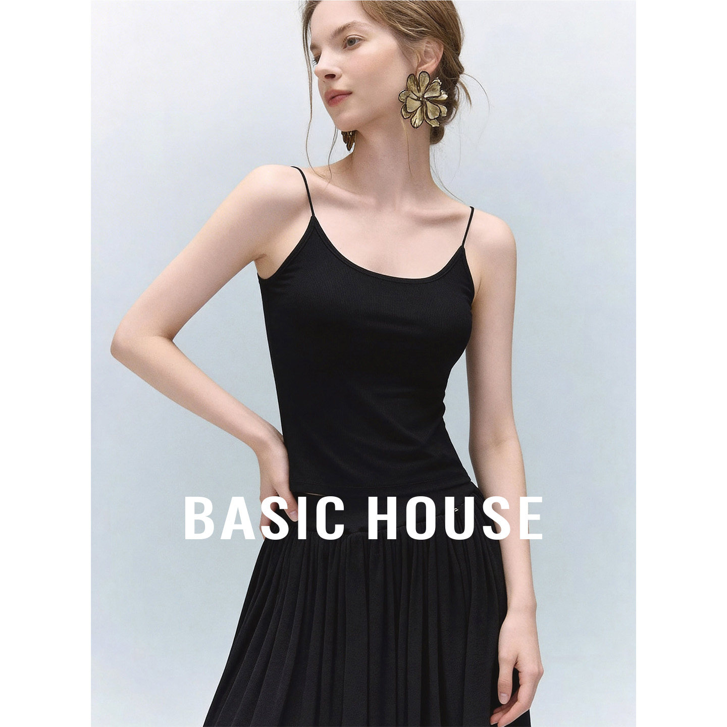 Basic House/百家好黑色带胸垫简约基础吊带女26夏季百搭修身内搭