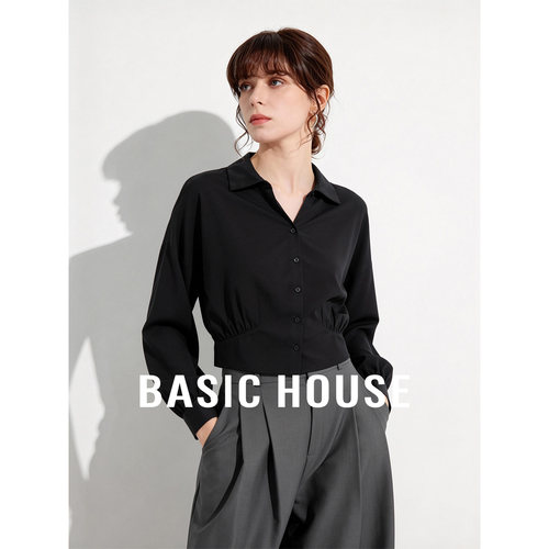 Basic House/百家好2026夏季新款极简风长袖衬衫女莱赛尔透气上衣