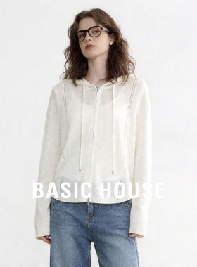 Basic House/百家好针织开衫外套女夏季薄款2026新款纯色长袖上衣