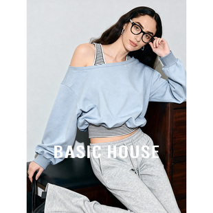 新款 百家好春季 露肩小众设计卫衣女巨好看百搭上衣 House Basic