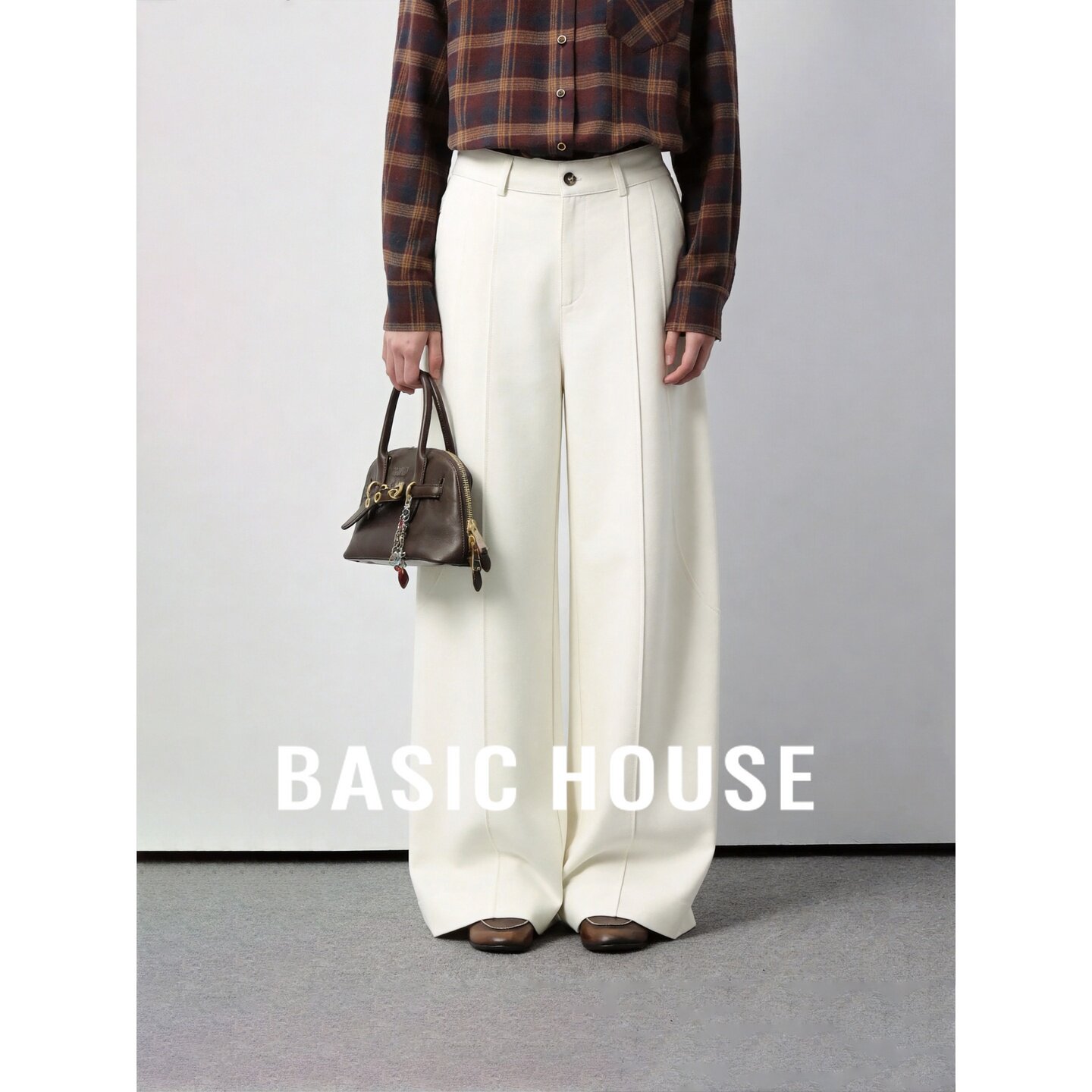 Basic House/百家好新款白色阔腿裤女垂感显瘦透气松弛感休闲裤