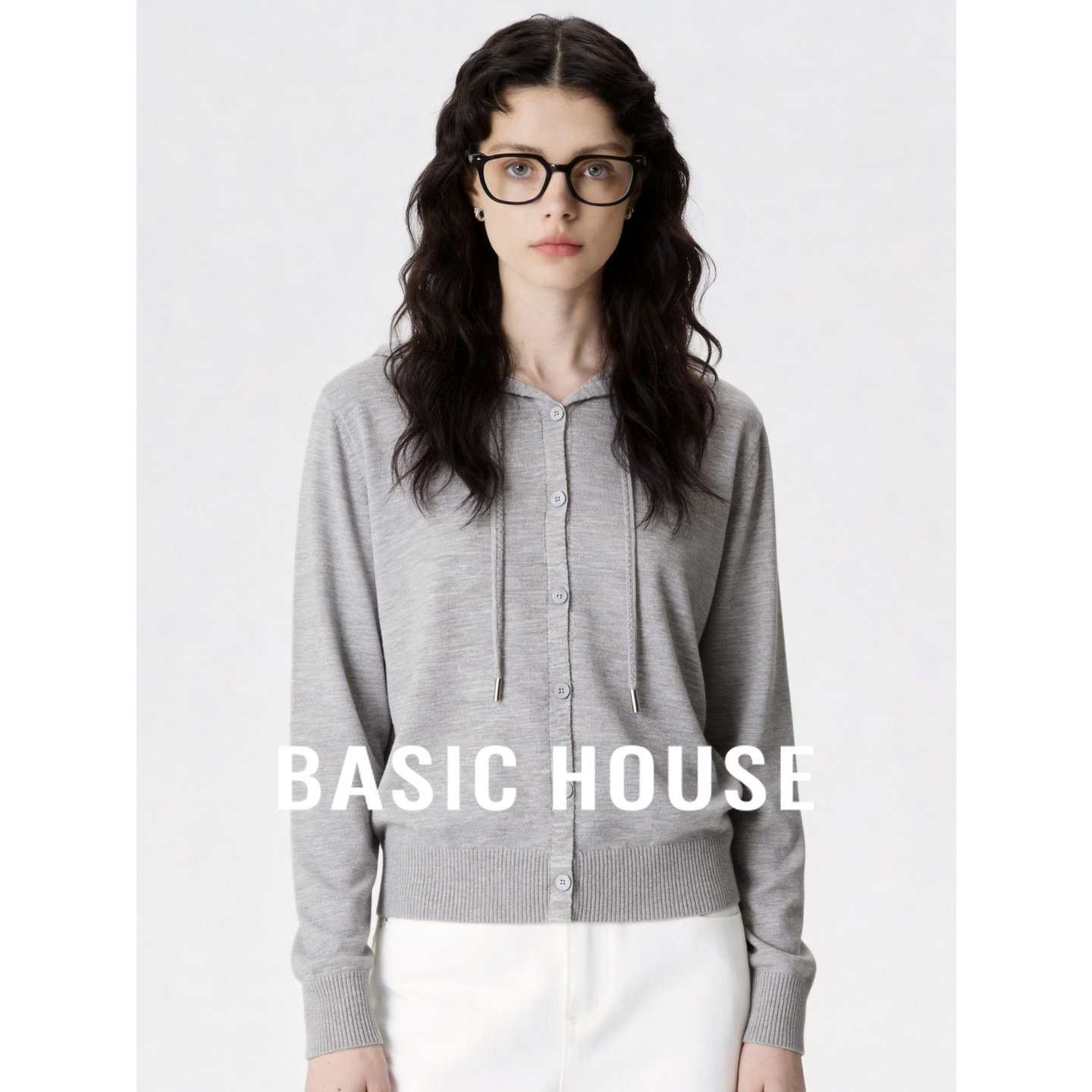 Basic House/百家好韩系复古连帽拉链针织衫女夏季温柔风薄款外套