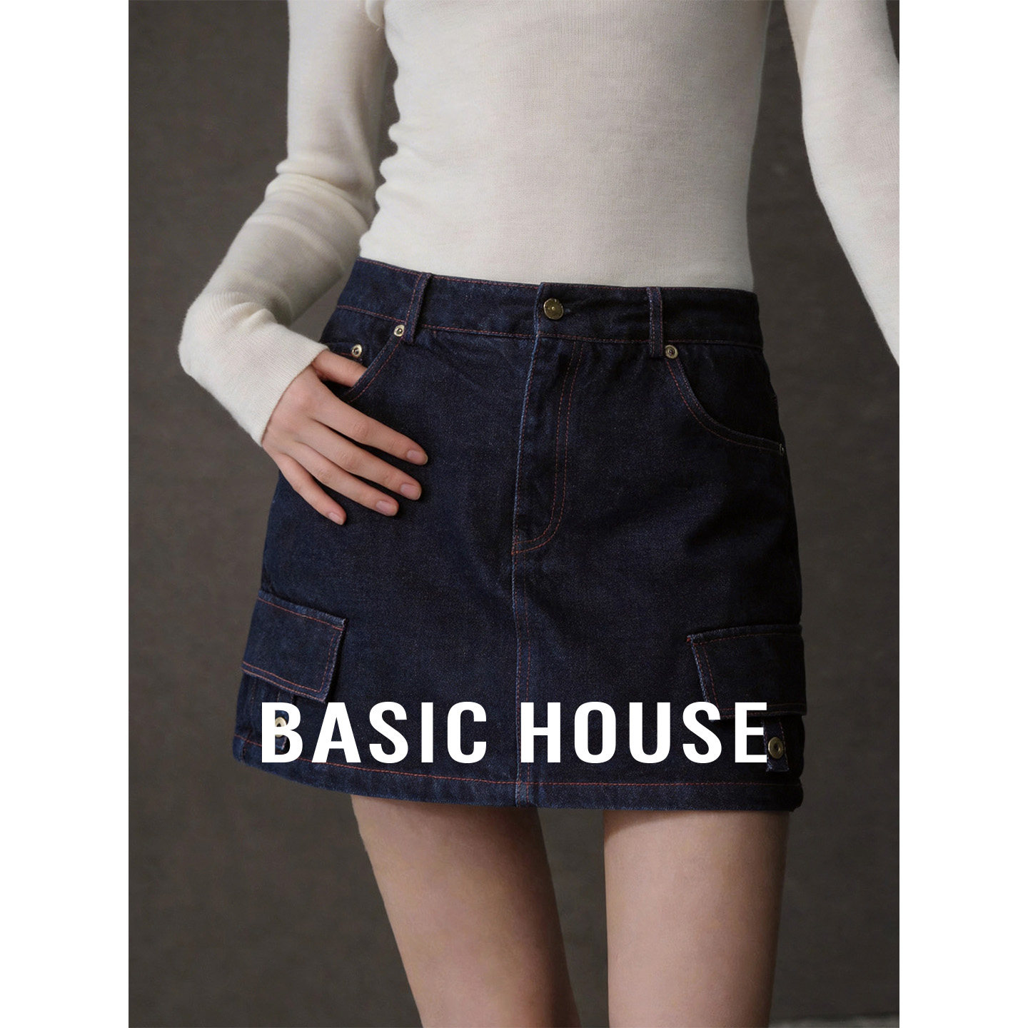 Basic House/百家好2026夏季新款纯色牛仔休闲裤女舒适百搭裙裤