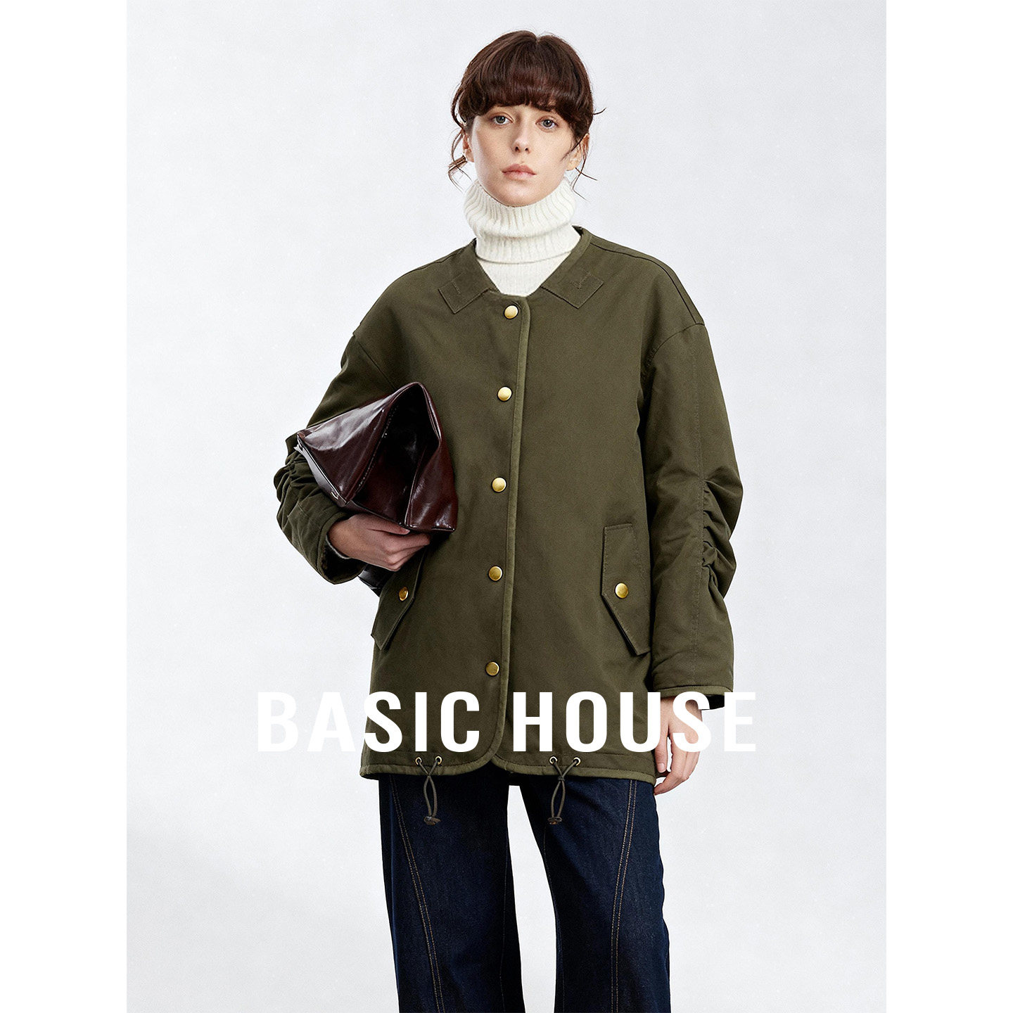 Basic House/百家好单排扣短款双面穿外套女秋冬新款时髦豹纹上衣
