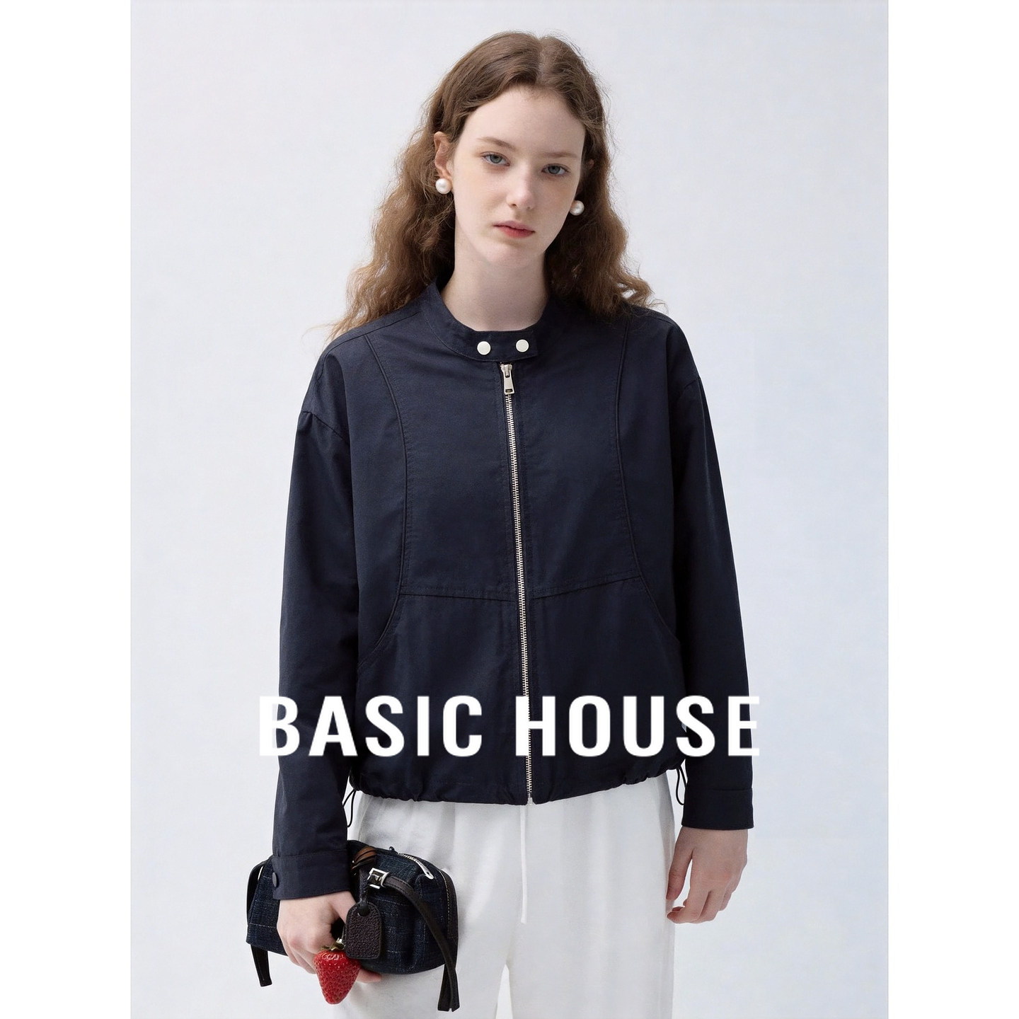 Basic House/百家好简约拉链短外套女新款日系宽松百搭秋季外套