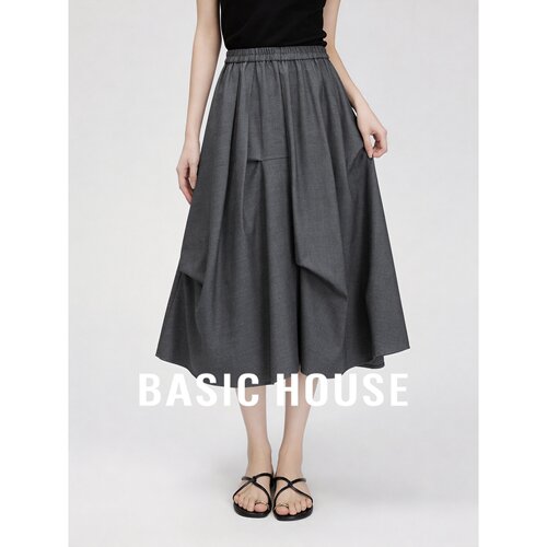 Basic House/百家好法式莱赛尔不规则半身裙女夏显瘦中长款A字裙