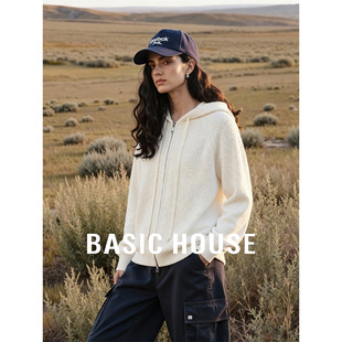 Basic House/百家好连帽纯色简约毛衣开衫女春季可外穿内搭上衣