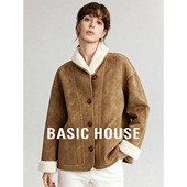 Basic 拼接皮毛一体短外套女保暖百搭上衣 新款 House 百家好26冬季