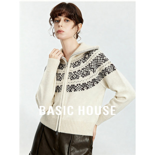 百家好冬季新款费尔岛双头拉链毛衣开衫女巨好看红色保暖百搭上衣