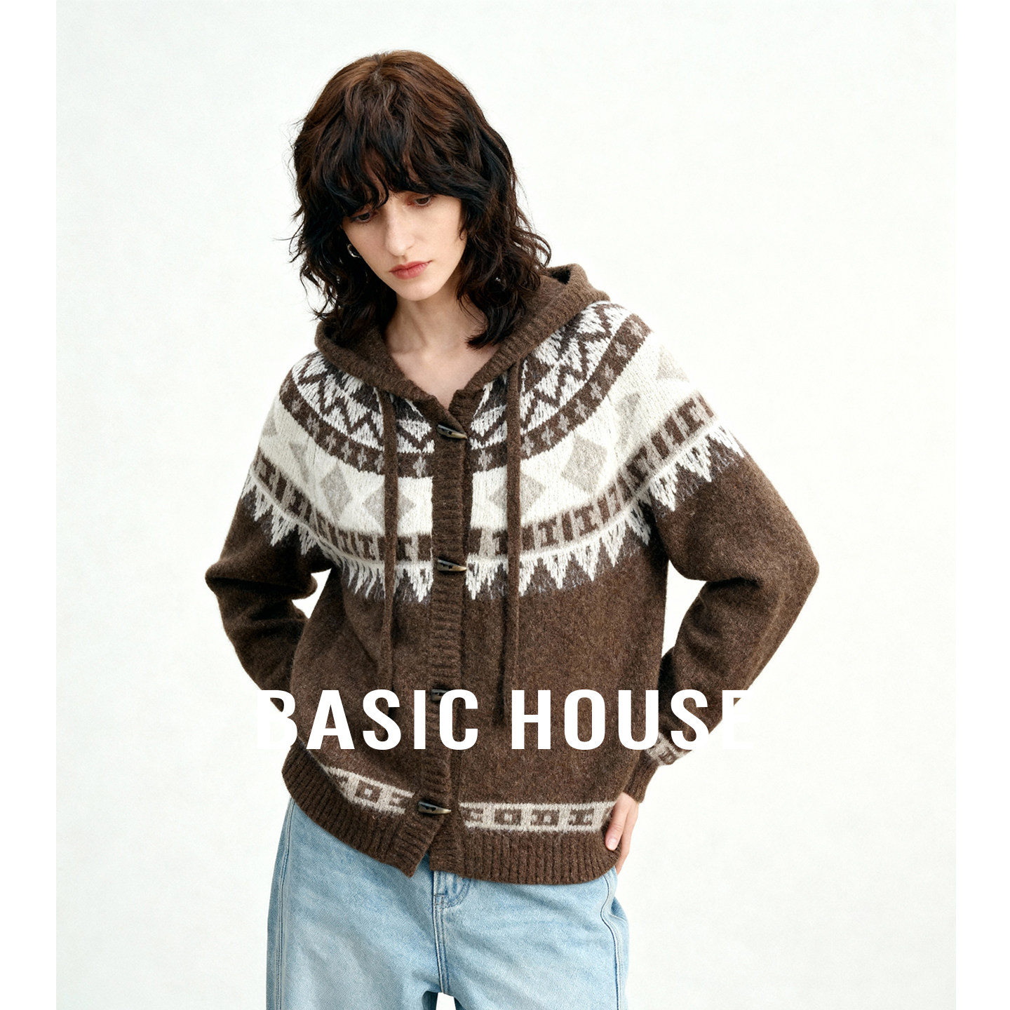 Basic House/百家好秋冬连帽牛角扣设计毛衣女宽松慵懒保暖上衣,女装/女士精品,毛衣,淘宝优惠券,粉丝福利购,淘宝优惠卷