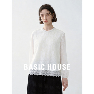 衬衫 百家好法式 显瘦气质长袖 新款 温柔风白色蕾丝上衣女2026春季