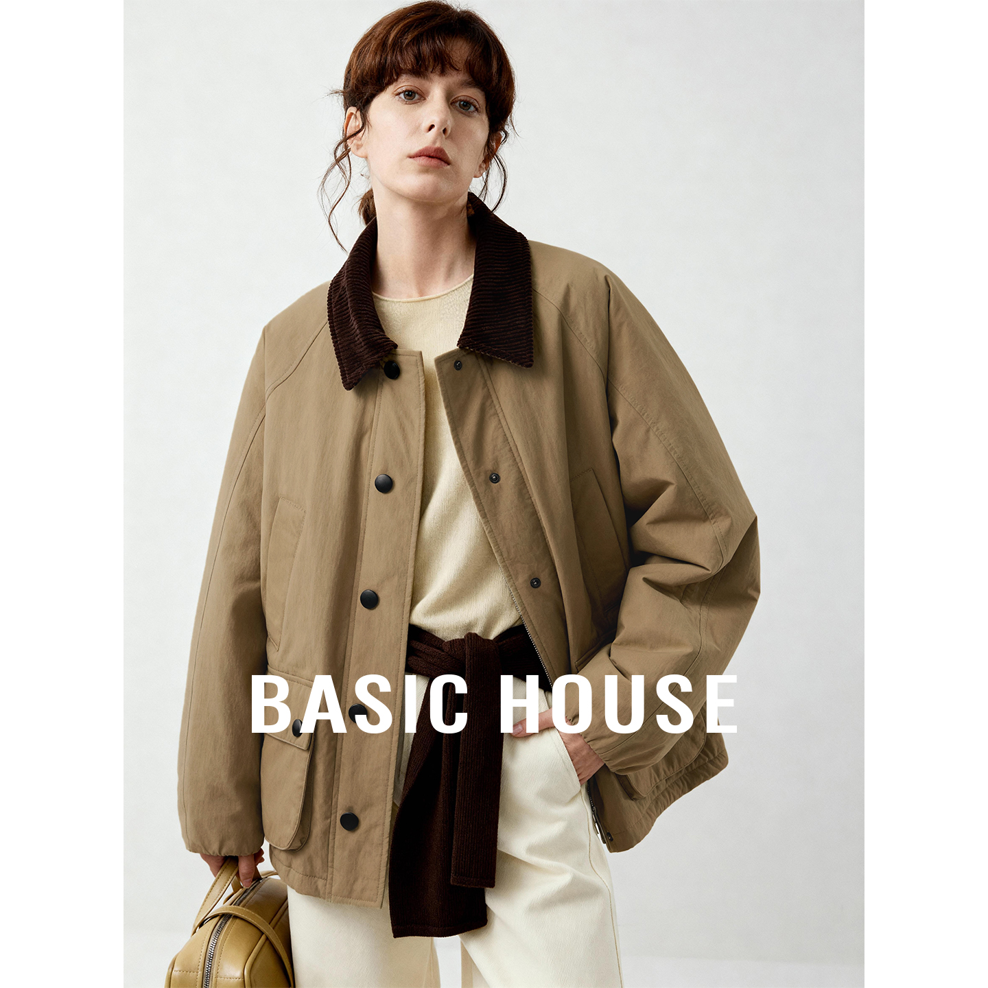 Basic House/百家好2025秋冬翻领工装风棉服女士保暖百搭休闲外套