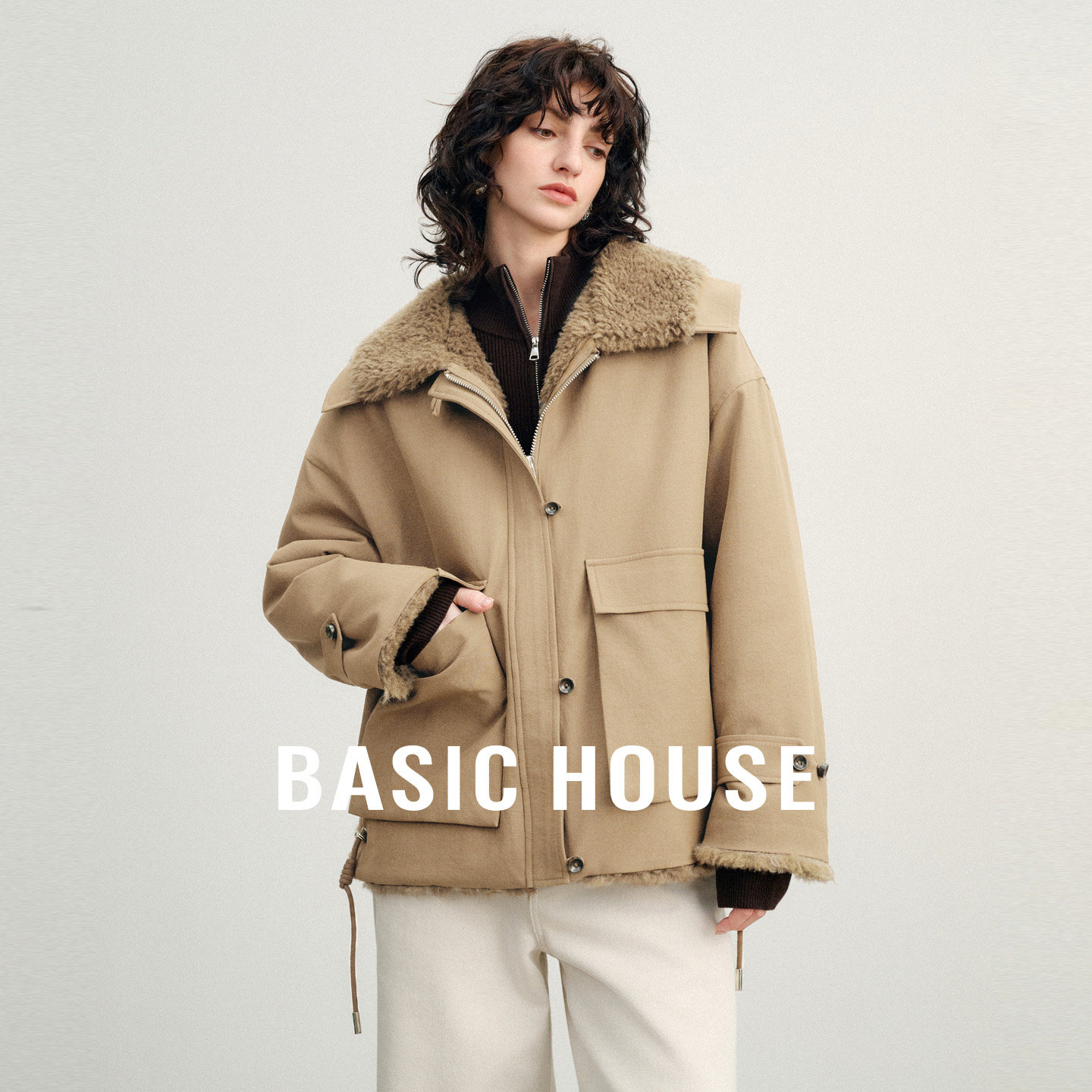 百家好复古纯色翻领毛毛拼接外套秋冬加厚保暖宽松短款上衣女新款,女装/女士精品,短外套,淘宝优惠券,粉丝福利购,淘宝优惠卷