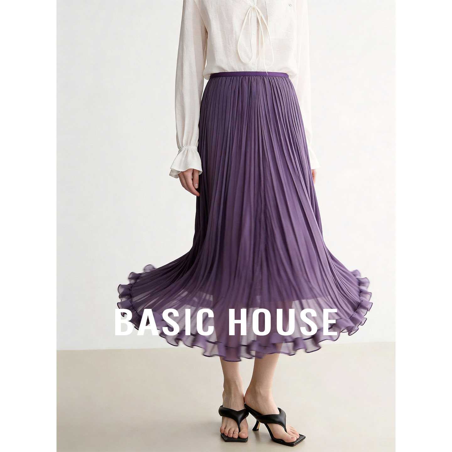 Basic House/百家好松紧腰荷叶边设计感半身裙女秋宽松百搭A字裙