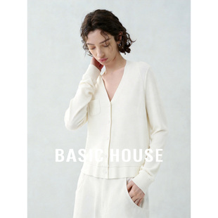 显瘦通勤长袖 Basic 女春季 百家好简约V领单排扣针织开衫 House