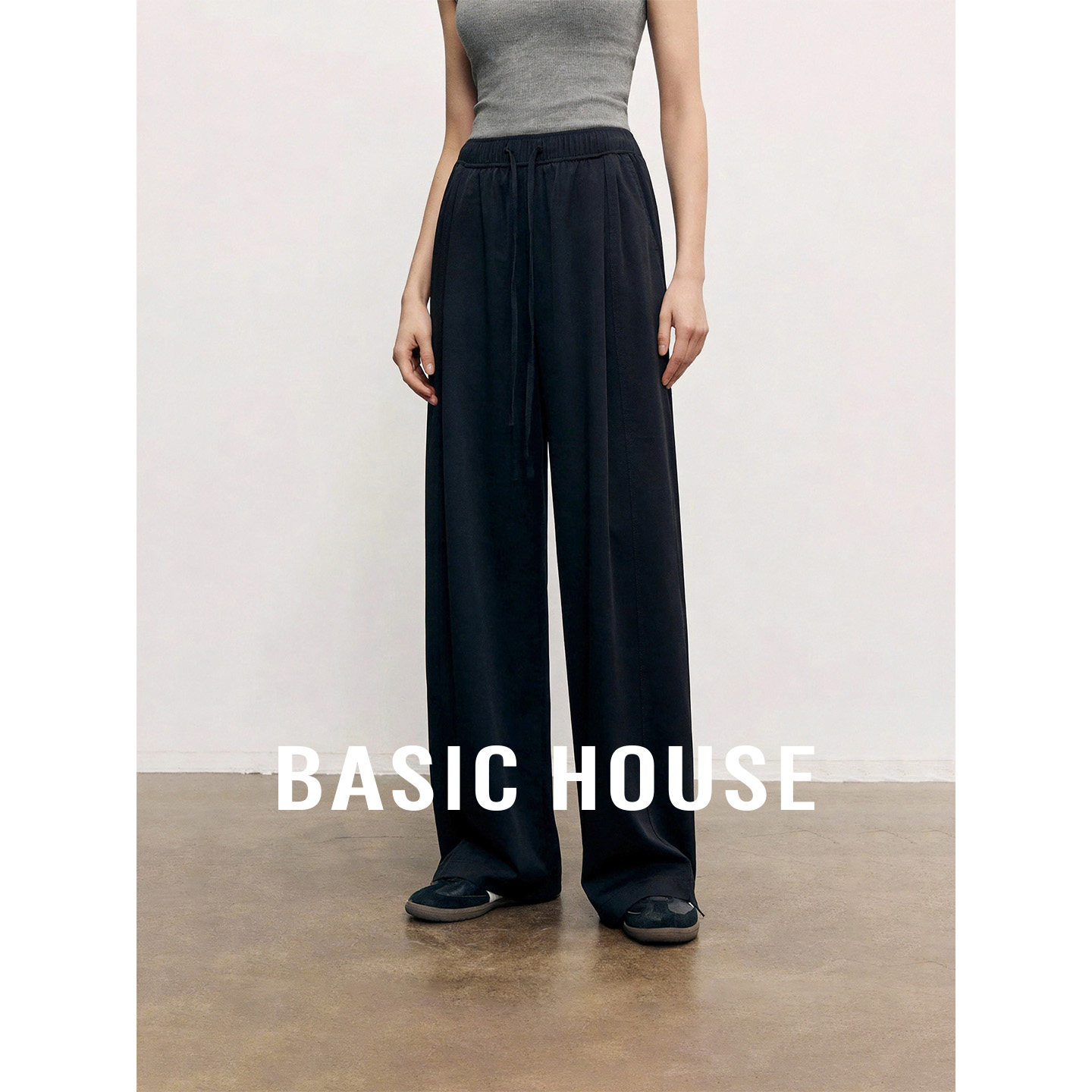 Basic House/百家好2026夏季通勤必备百搭直筒裤女纯色高腰休闲裤