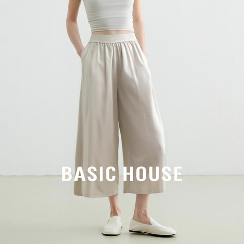 Basic House/百家好莱赛尔宽松松紧腰今年流行八分休闲阔腿梧桐裤