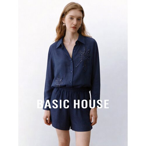 Basic House/百家好苎麻超轻薄长袖短裤休闲秋日外搭两件套防晒