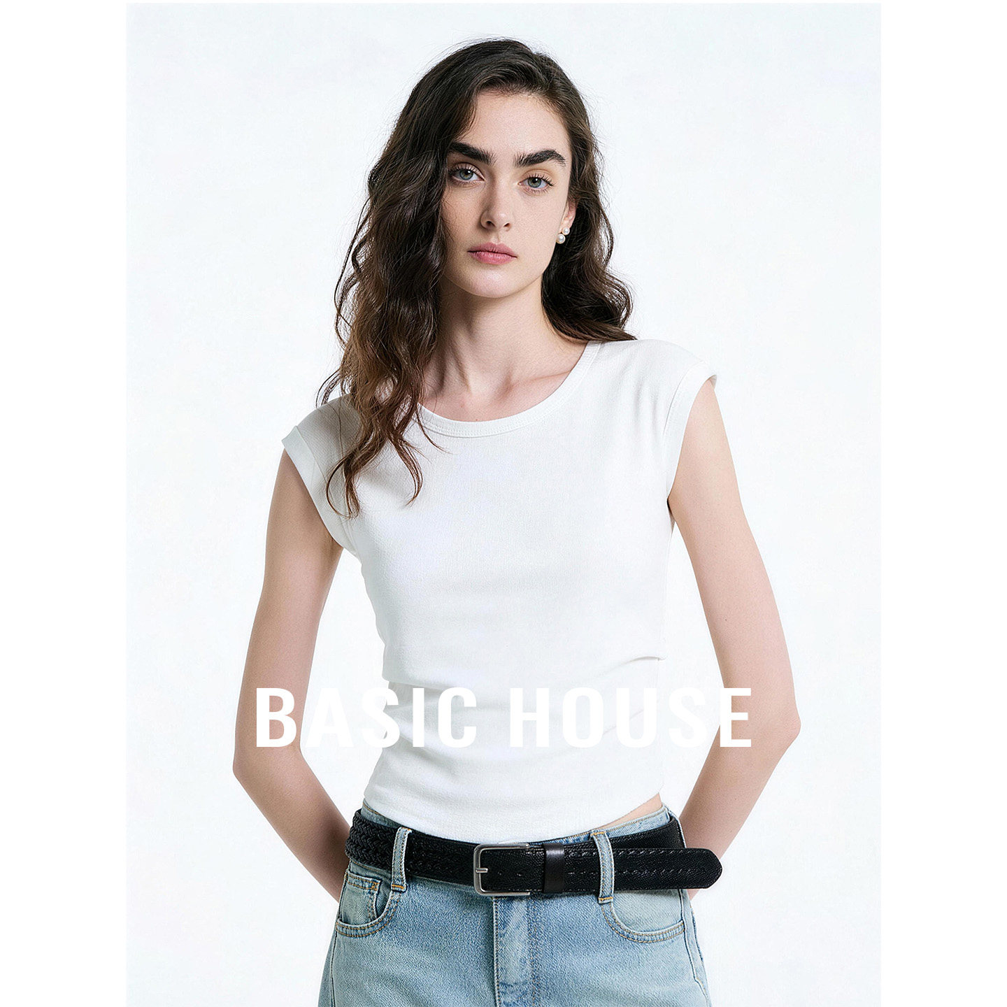 Basic House/百家好纯色莫代尔背心女26秋季新款简约收腰短袖T恤