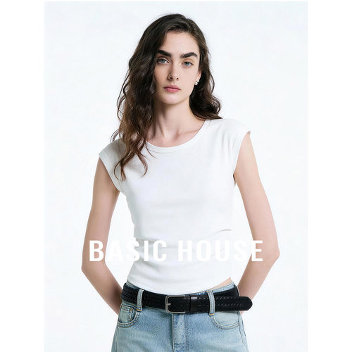 Basic House/百家好纯色莫代尔背心女26秋季新款简约收腰短袖T恤