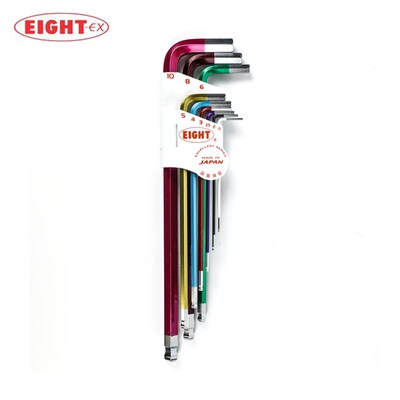 日本进口百利EIGHT彩色公制加长球头内六角扳手套装组套BHC-S9N