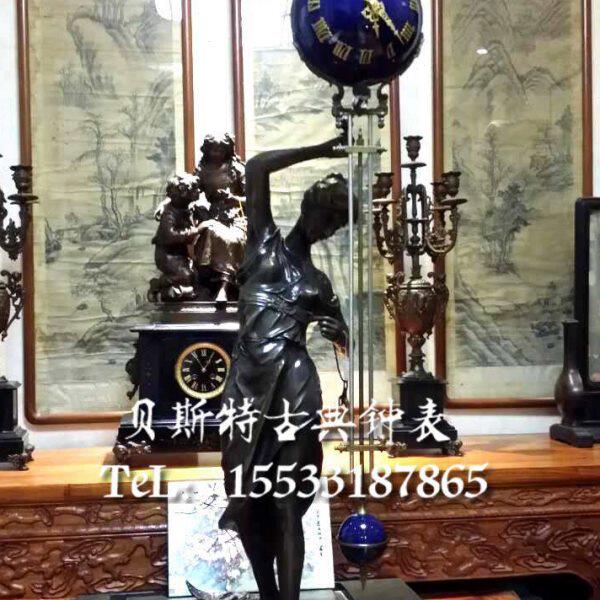 铸铜女士大型摇表|欧式古典机械座钟|收藏家居样板间|古玩收藏