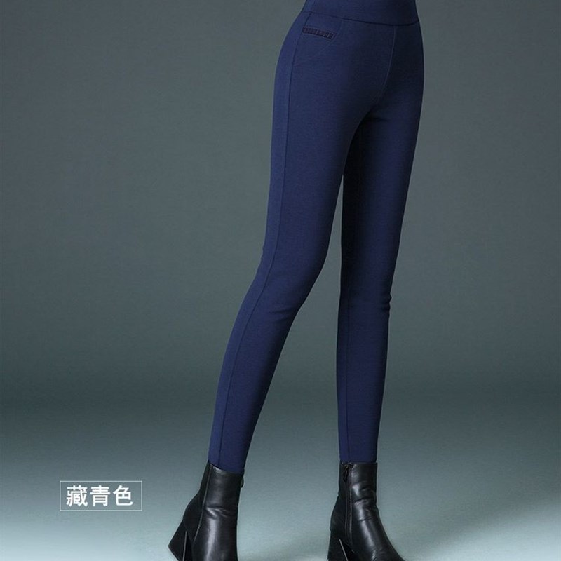 2021秋冬新款大码加绒高腰休闲裤打底裤女士外穿松紧腰弹力长裤子