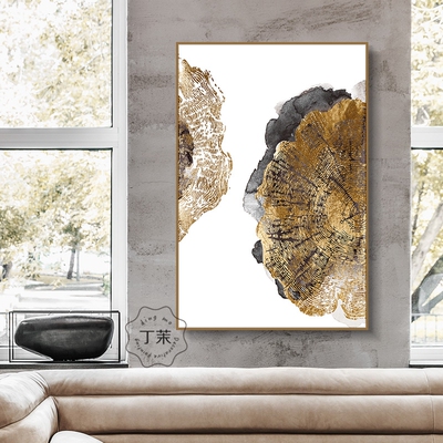 金色年轮轻奢入户玄关装饰画走廊竖版抽象壁画客厅背景墙大幅挂画