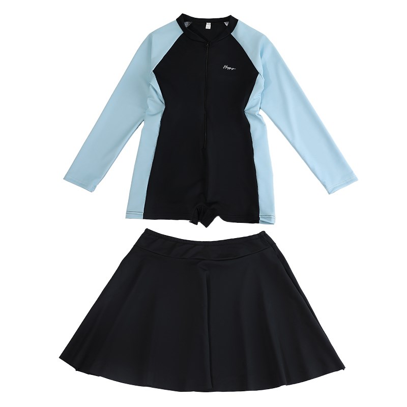 胖女童泳装儿童加肥加大码长袖防晒连体式裙摆温泉沙滩保守游泳衣