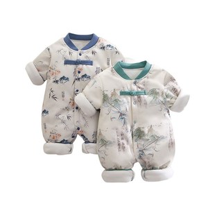 新生婴儿儿衣服59码秋冬款男宝满月两三四个月宝宝夹棉加厚连体衣