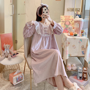 睡裙女款秋冬季保暖公主风甜美可爱家居服薄款新款睡衣海岛绒睡袍