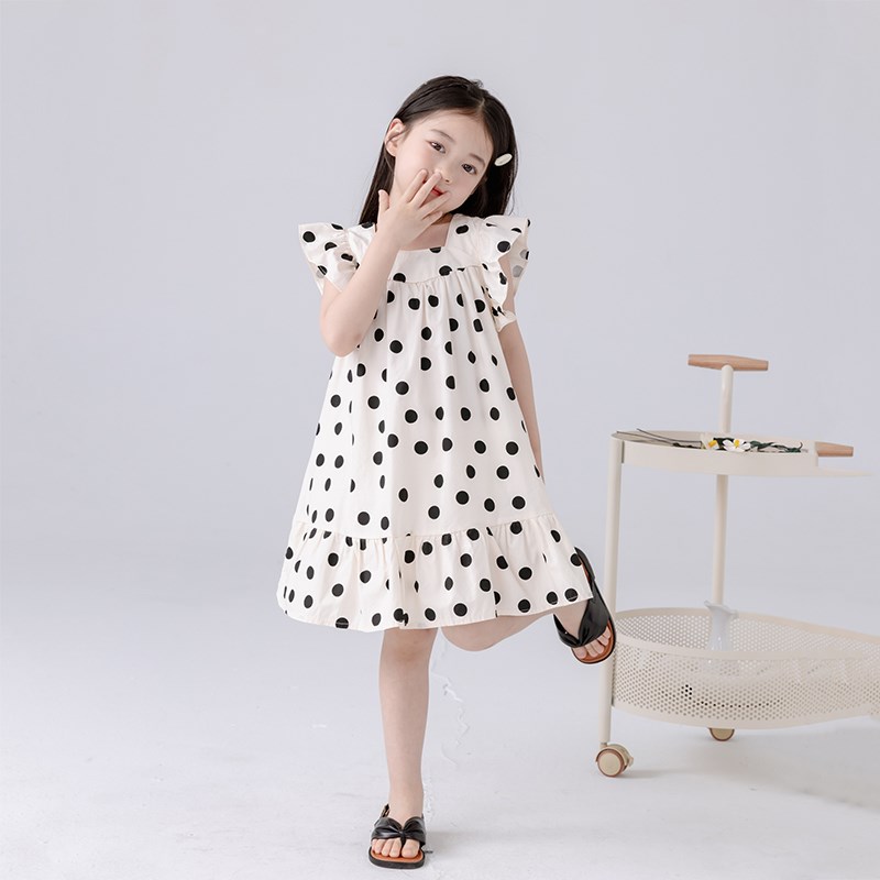哈依鲁女童夏季波点棉布连衣裙2024新款儿童小学生中大童圆点裙子