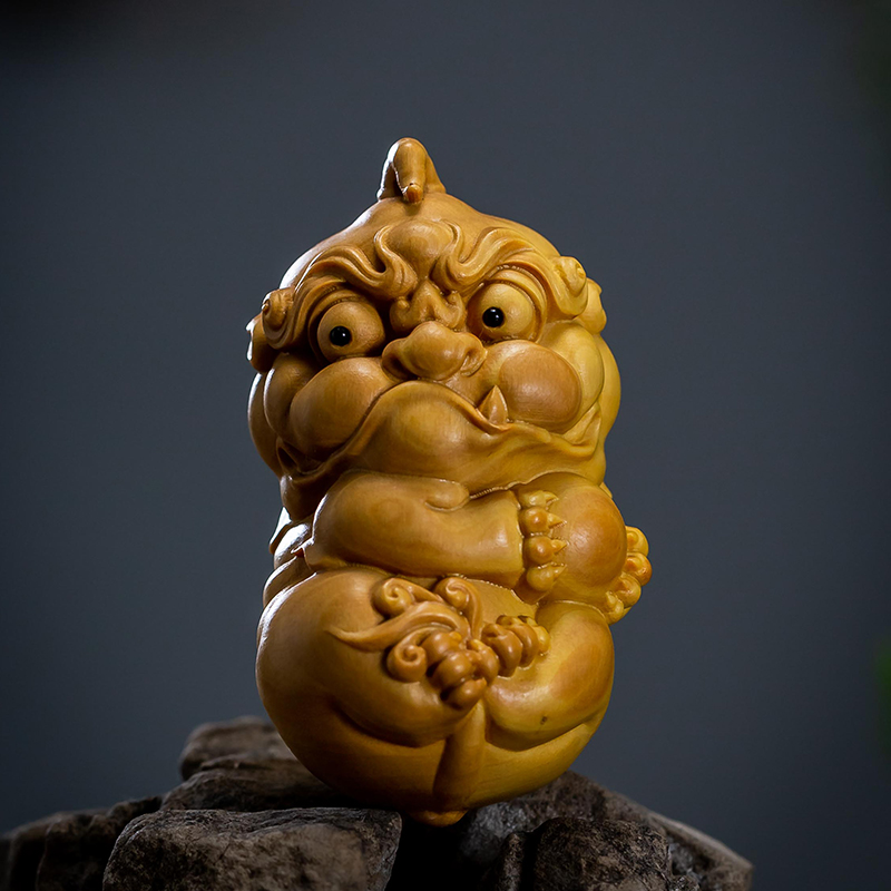 木雕手把件小叶黄杨木圆雕神兽招财貔貅有求必应家居饰品中式挂件