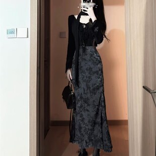 早秋装搭配一整套轻熟御姐气质新中式国风上衣连衣裙子两件套装女