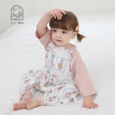 721星球婴幼儿睡袋夏季双层纱布薄款七分袖儿童分腿宝宝防踢被