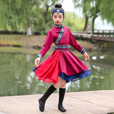 儿童蒙古族白马舞女童舞台走秀少数民族蒙族舞蹈服装筷子舞演出夏