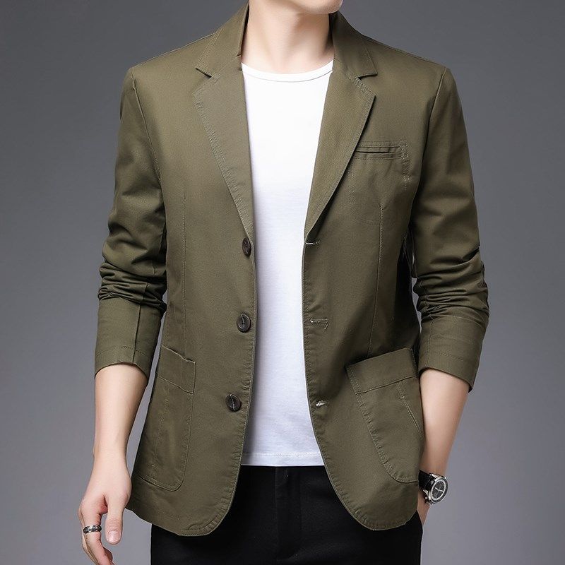 2025春秋季纯棉西服外套中年男士薄款修身便服单西休闲小西装男,男装,休闲西服,淘宝优惠券,粉丝福利购,淘宝优惠卷