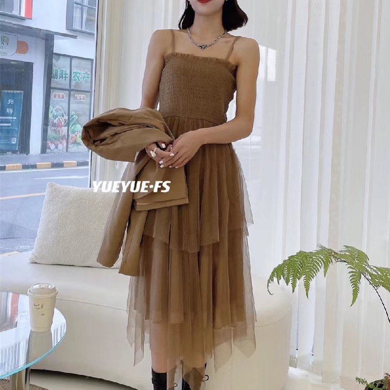 小西装短外套配吊带网纱连衣裙洋气两件套2021秋装新款女时尚套装