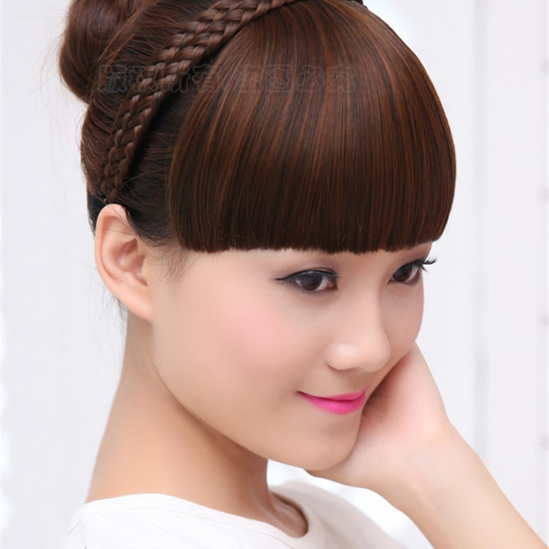 假刘海辫子发箍 女士齐刘海假发片假头帘真发发箍假留流海包邮