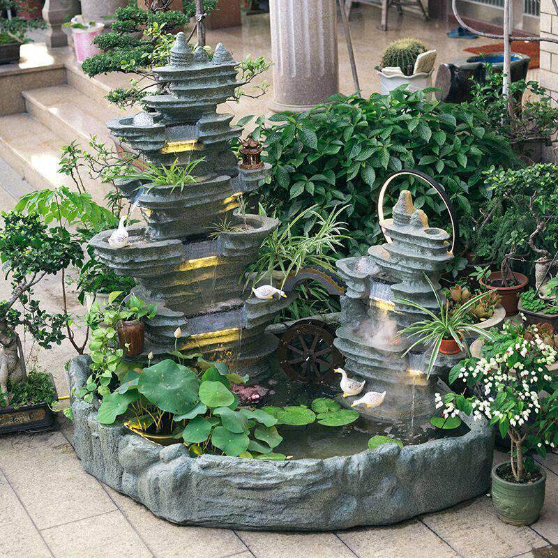 中式假山流水喷泉循环水鱼池水景阳台办公室餐厅庭院户外别墅造景
