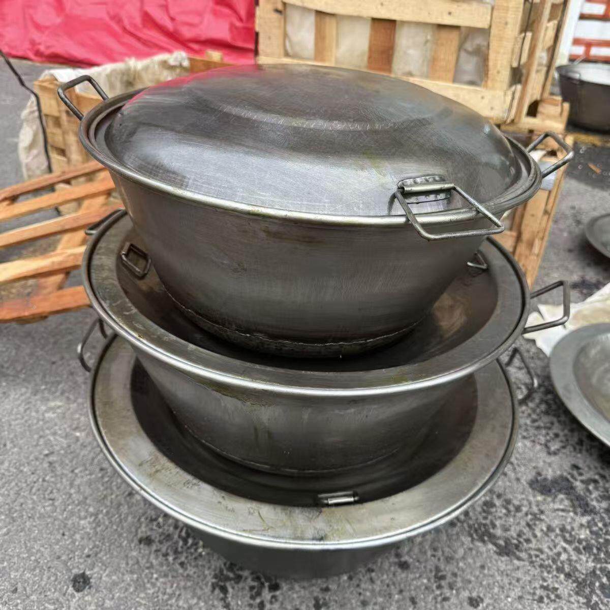 班用行军锅双耳炒锅汤锅铁锅老式大号商用饭店加厚圆底炒锅清仓
