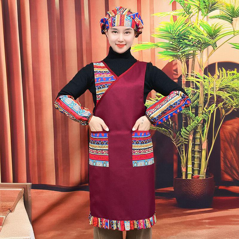 复古民族风围裙女款厨房家用餐饮餐厅食堂饭店服务员上班工作服